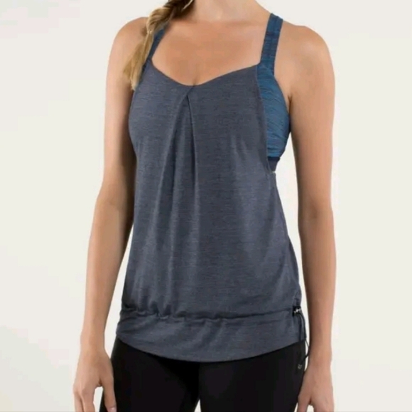 Lululemon Rest Less Tank Top Attached Bra Heathered Gray - Picture 4 of 4